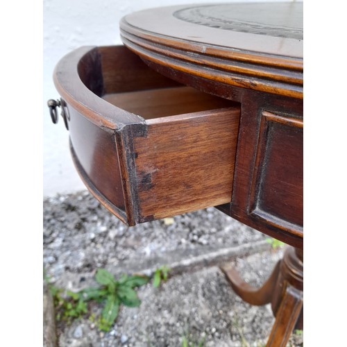 31 - Reproduction Drum Side Tale with Green Leather Skiver with 2 Drawers and 2 Dummy Drawers, 66cm high ... 