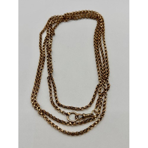 101 - 9Ct Gold Rolo/Belcher Opera Chain Necklace. 152cm Link To link, 20.59Grams.