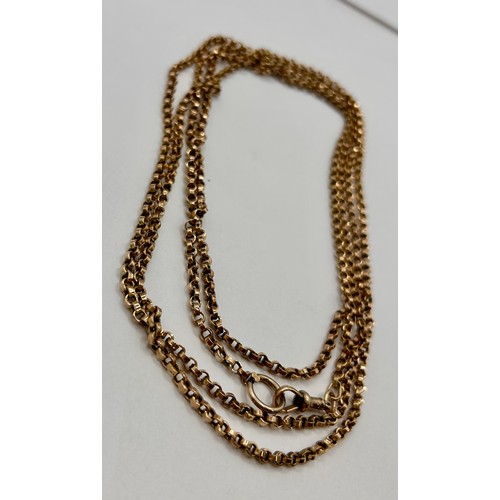101 - 9Ct Gold Rolo/Belcher Opera Chain Necklace. 152cm Link To link, 20.59Grams.