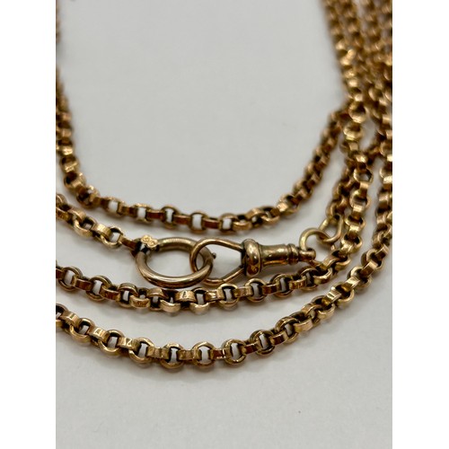 101 - 9Ct Gold Rolo/Belcher Opera Chain Necklace. 152cm Link To link, 20.59Grams.
