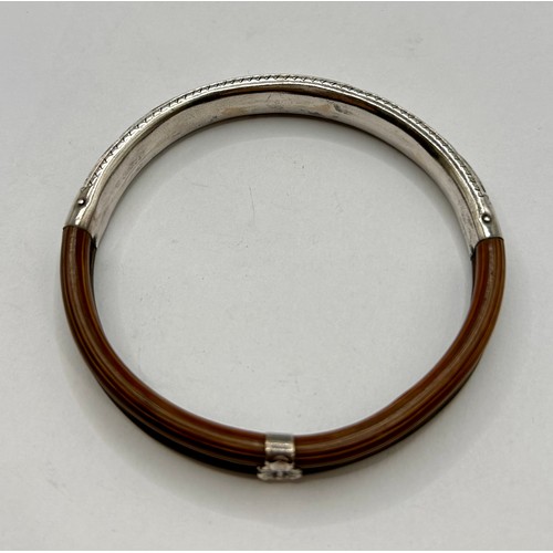 135 - Decorative Chinese Silver And Bamboo Bracelet. 6.5cm.