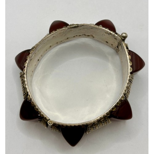 137 - Middle Eastern Silver Carnelian Agate Stone Set Bracelet. 7cm.