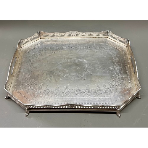 138 - Superb Highly Decorative Silver Hallmarked Scrolled Feet Serving Tray With Pierced Gallery Border By... 