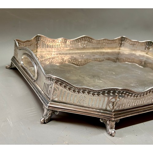 138 - Superb Highly Decorative Silver Hallmarked Scrolled Feet Serving Tray With Pierced Gallery Border By... 