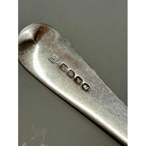 141 - Pair Of Georgian Silver Hallmarked Serving Spoons featuring Crest Of Canes. 22cm, Total 184.2Grams. ... 