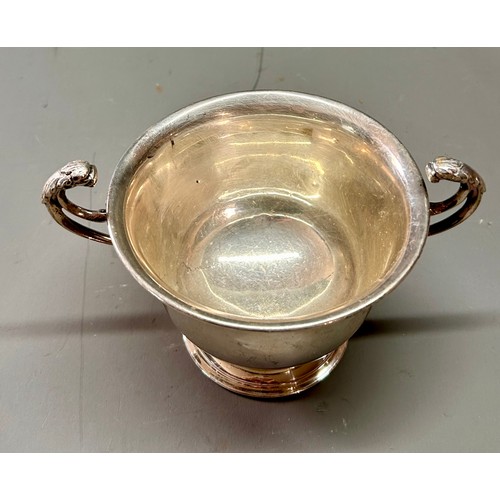 147 - Silver Hallmarked Double Jaguar Head Handled Bowl, 14cmx 9cm, 176.1Grams.