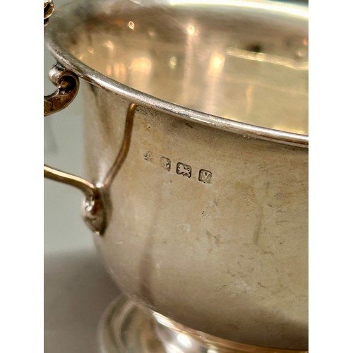 147 - Silver Hallmarked Double Jaguar Head Handled Bowl, 14cmx 9cm, 176.1Grams.