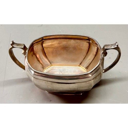 152 - Silver Hallmarked Doubled Handled Sugar Bowl, Makers Mark J.B.C.A.Ltd, 15cm x 9cm, 205.4Grams.
