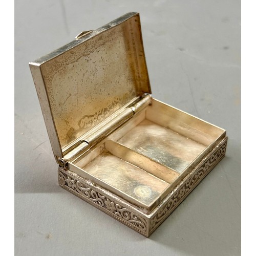 158 - Tested Due To Hallmarks Silver Decorative Pill/Snuff Box. 3cm x 2.5cm, 42.8Grams.