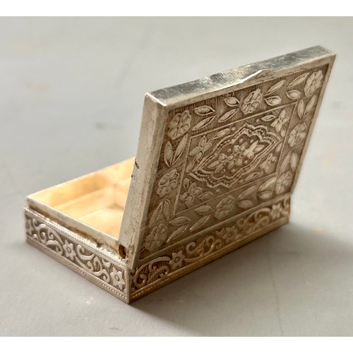 158 - Tested Due To Hallmarks Silver Decorative Pill/Snuff Box. 3cm x 2.5cm, 42.8Grams.