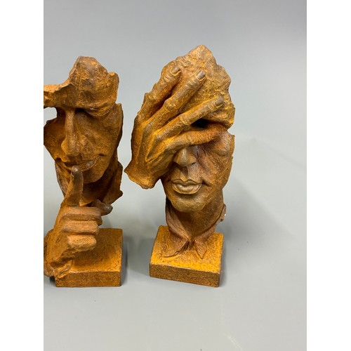 29 - Three Cast Iron Garden Figures In The Form Of Hear No Speak No See No Evil. 30 cms High (3)
