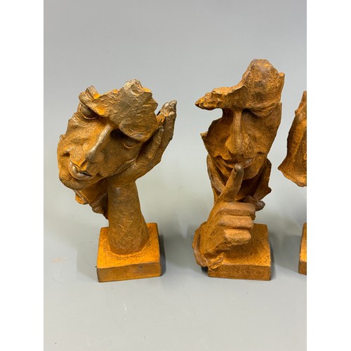 29 - Three Cast Iron Garden Figures In The Form Of Hear No Speak No See No Evil. 30 cms High (3)