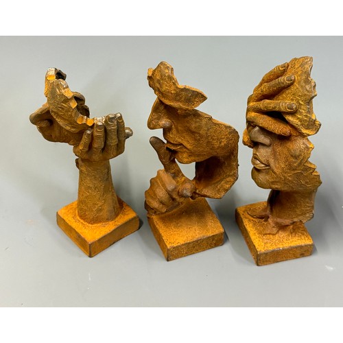 29 - Three Cast Iron Garden Figures In The Form Of Hear No Speak No See No Evil. 30 cms High (3)