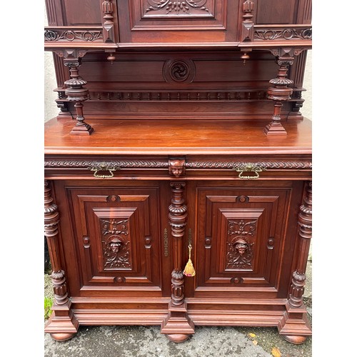 16 - Antique Ornately Carved Continental Walnut Buffet In The Renaissance Style . 142 x 61 x 231cms