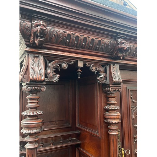 16 - Antique Ornately Carved Continental Walnut Buffet In The Renaissance Style . 142 x 61 x 231cms
