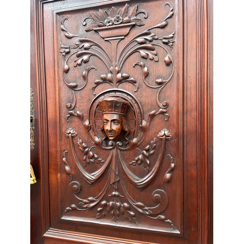 16 - Antique Ornately Carved Continental Walnut Buffet In The Renaissance Style . 142 x 61 x 231cms