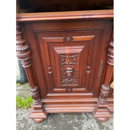 16 - Antique Ornately Carved Continental Walnut Buffet In The Renaissance Style . 142 x 61 x 231cms