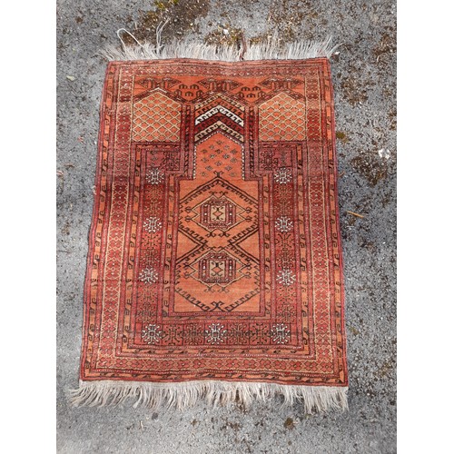 71 - Small Prayer Mat Handmade red Ground, 107cm x 80
