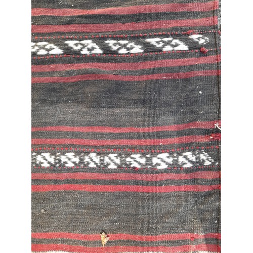 72 - Vintage Kilim  Black and Red Runner,115cm x 80