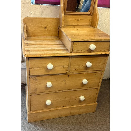 11 - Antique Pine Dressing Table Chest With Mirror. 83 x 49 x 162 cms