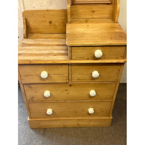 11 - Antique Pine Dressing Table Chest With Mirror. 83 x 49 x 162 cms