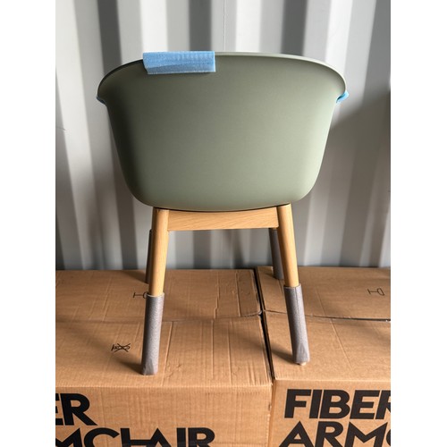 42 - Single Muuto Designer  Fibre Armchairs In Dusty Green And Oak