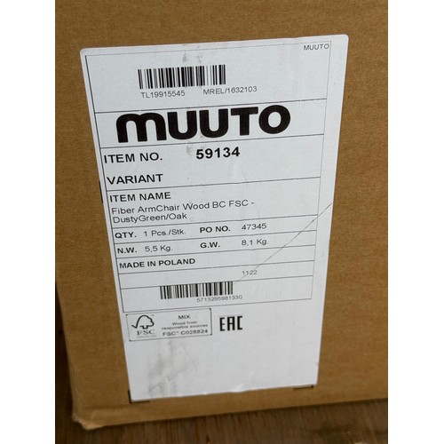 42 - Single Muuto Designer  Fibre Armchairs In Dusty Green And Oak