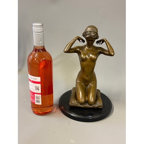 92 - Art Deco Style Bronze Nude Woman On A Cushion, Signature To Cushion. 29 cms High