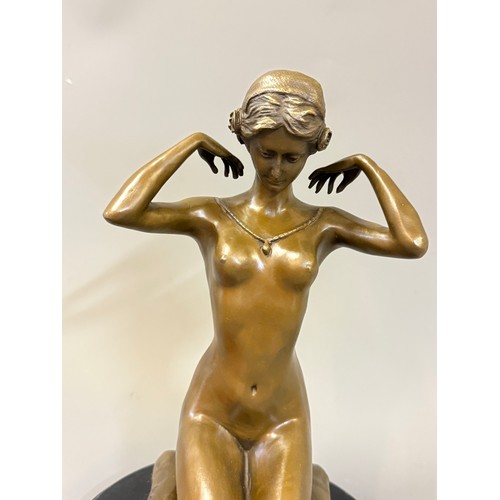 92 - Art Deco Style Bronze Nude Woman On A Cushion, Signature To Cushion. 29 cms High