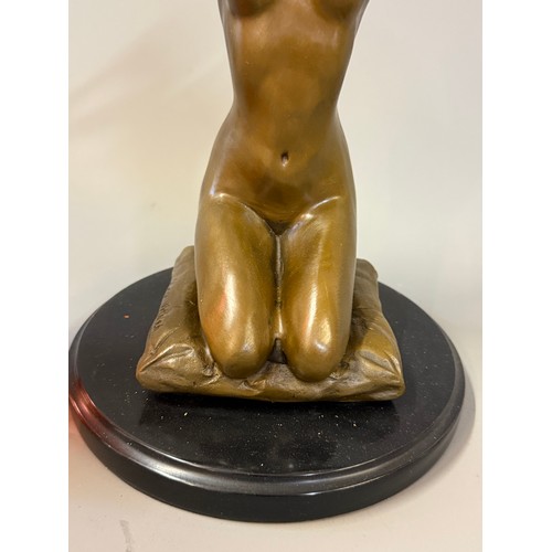 92 - Art Deco Style Bronze Nude Woman On A Cushion, Signature To Cushion. 29 cms High