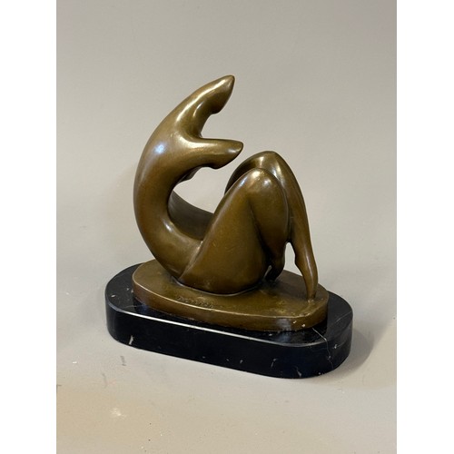 94 - Abstract Bronze Figure Signed Darvish Of A Lady. 21 cms