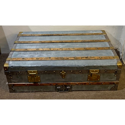 97 - Beautiful Moynat French Explorer Trunk With Zinc Panelling Wooden Slats And Brass Hardware.Two Moyna... 