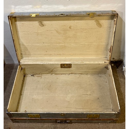 97 - Beautiful Moynat French Explorer Trunk With Zinc Panelling Wooden Slats And Brass Hardware.Two Moyna... 