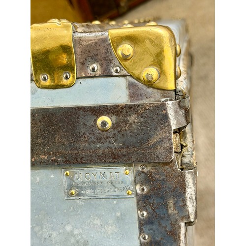 97 - Beautiful Moynat French Explorer Trunk With Zinc Panelling Wooden Slats And Brass Hardware.Two Moyna... 