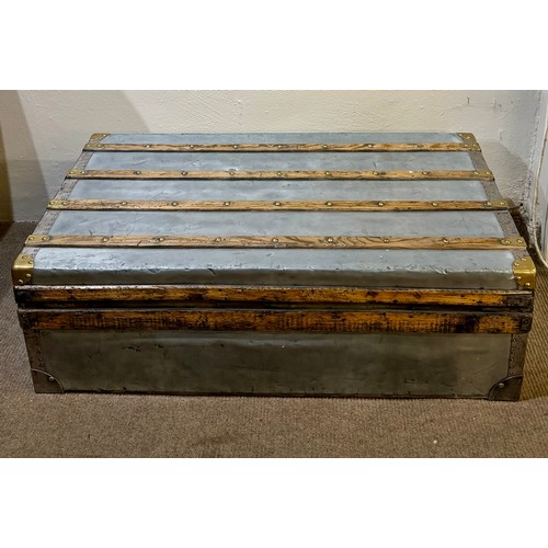 97 - Beautiful Moynat French Explorer Trunk With Zinc Panelling Wooden Slats And Brass Hardware.Two Moyna... 