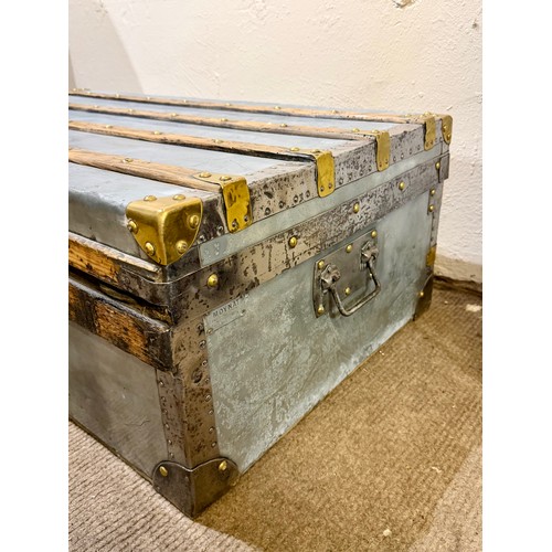 97 - Beautiful Moynat French Explorer Trunk With Zinc Panelling Wooden Slats And Brass Hardware.Two Moyna... 