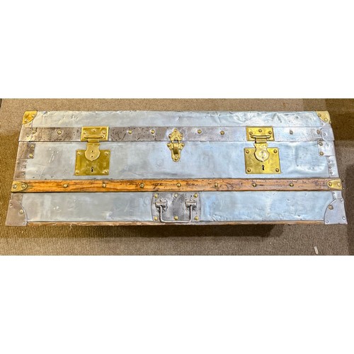 97 - Beautiful Moynat French Explorer Trunk With Zinc Panelling Wooden Slats And Brass Hardware.Two Moyna... 