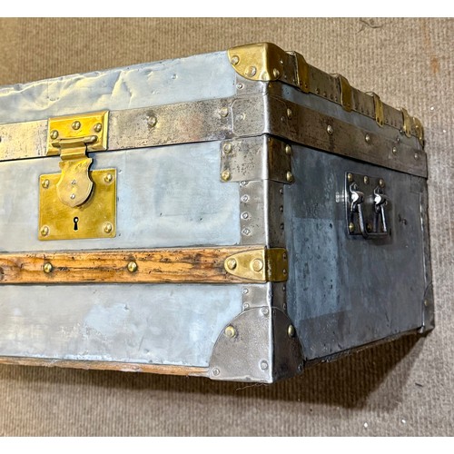 97 - Beautiful Moynat French Explorer Trunk With Zinc Panelling Wooden Slats And Brass Hardware.Two Moyna... 