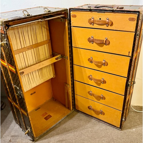 98 - A Antique Louis Vuitton Malle Armoire wardrobe and chest of drawers - trunk c.1900 - 1910. The trunk... 