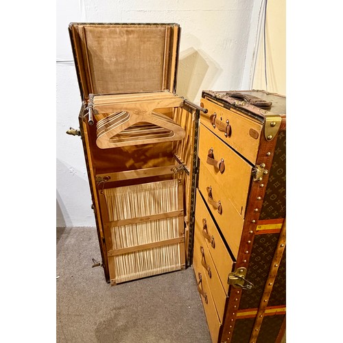 98 - A Antique Louis Vuitton Malle Armoire wardrobe and chest of drawers - trunk c.1900 - 1910. The trunk... 