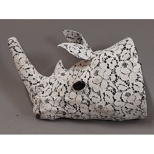 46 - Decorative Lace covered Rhino Head for wall  mounting, 30cm long x 2