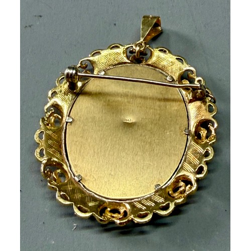 101A - Pretty 9Ct Gold Decorative Enamel Pendant, To Include Hand Painted Lady With Diamond Stones In Hair.... 