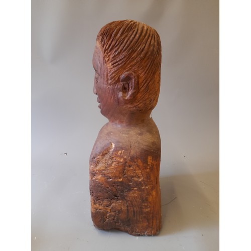 55 - Carved Wood Bust of a Man, 53cm high