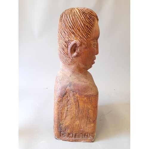 55 - Carved Wood Bust of a Man, 53cm high