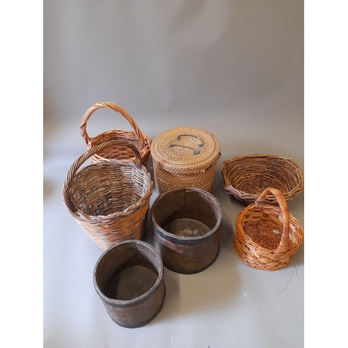 61 - Quantity of Wicker baskets and 3 wooden Containers