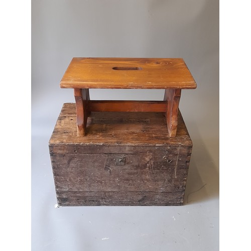 63 - Wooden Stool and a Lidded Wooden Box, 41cm x 26cm x 25cm       (2)