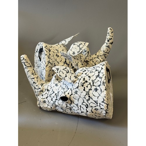 46 - Decorative Lace covered Rhino Head for wall  mounting, 30cm long x 2