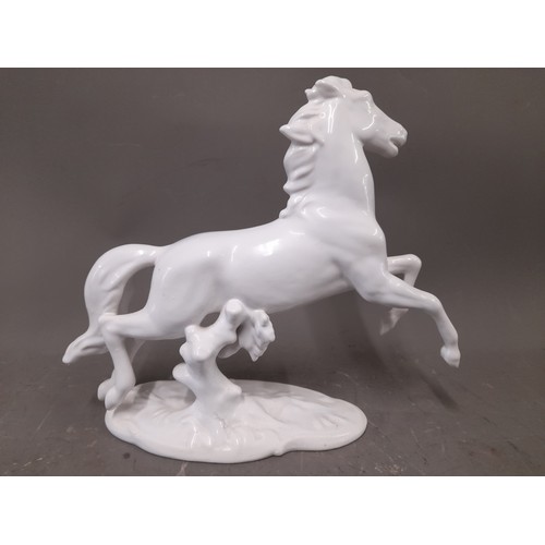 315 - Austrian Keramos White Porcelain Prancing Horse,