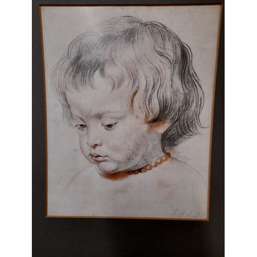 304 - Un framed Mounted Pencil and crayon portrait of a Child, 37cm x 31cm overall size