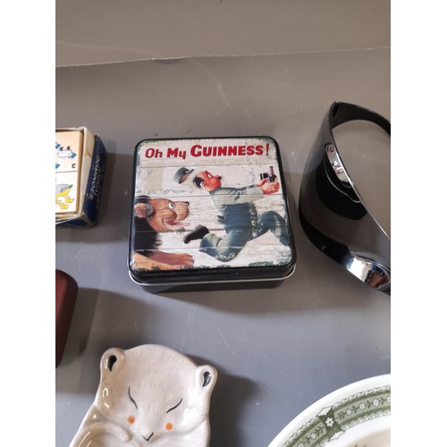319 - Mixed Lot to include metal Money Box in form of a Safe, Superman Mug, Vintage Plates, Sunglasses, ch... 